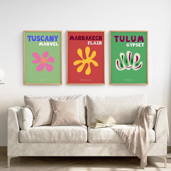 UNFFRAMED Tulum Tuscana Marrakech Prints, Retro Travel Art Set Set 3 Prints 8x12