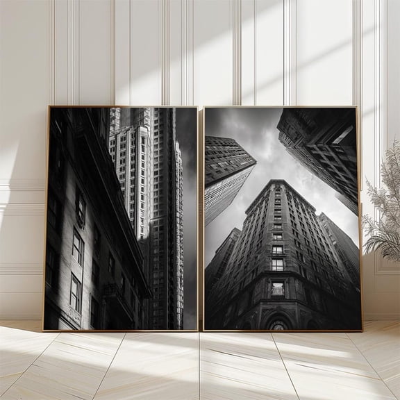 UNFFRAMED Urban Architecture Wall Art Set, Black and White City Buildings Set 2 Prints 16x24