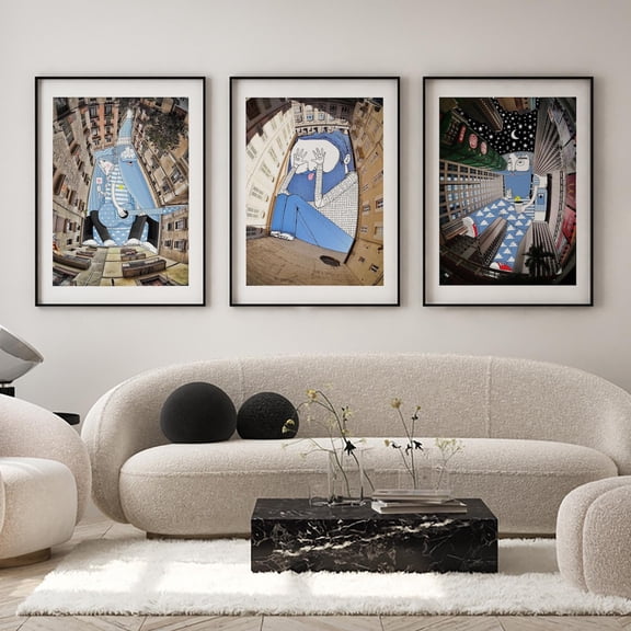 UNFFRAMED Urban Cityscape Photography Poster Set, Modern Surrealist Wall Art Set 3 Prints 8x12