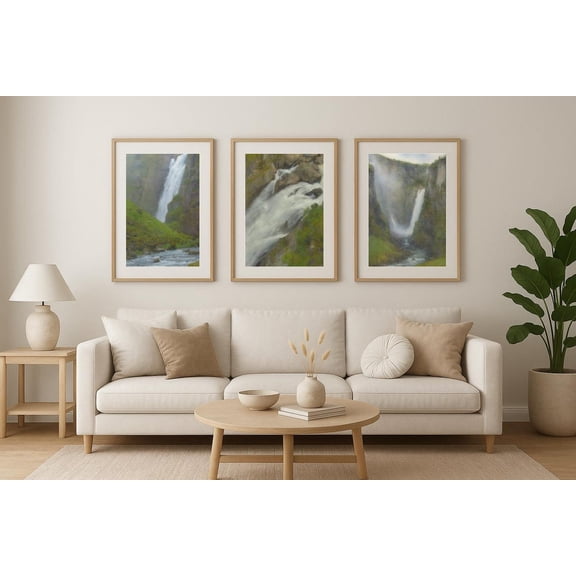 UNFFRAMED Vøringsfossen Set Of 3, Norwegian Waterfall Set 3 Prints 20x30