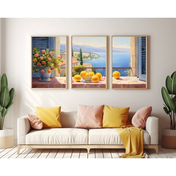 UNFFRAMED Valencia Lemon Grove Poster Set Of 3, Coastal Window Wall Art, Spanish Decor, Balearic Travel Poster, Mediterranean Artwork Set 3 Prints 20x30