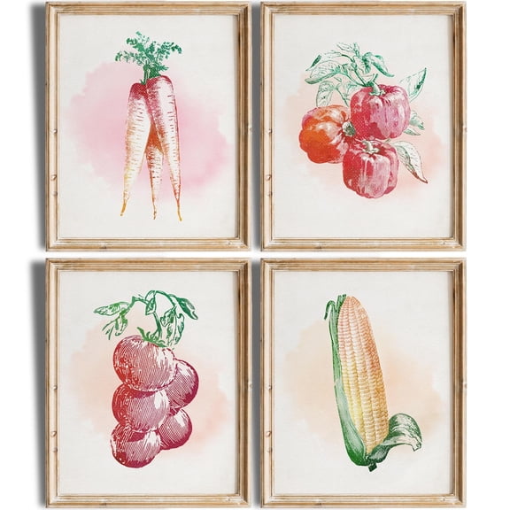 UNFFRAMED Vegetables Wall Art Poster Set, Wall Posters Set 4 Prints 8x12