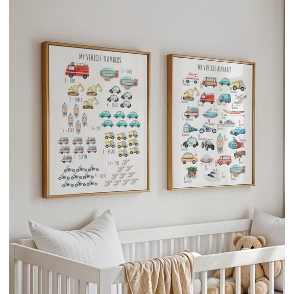 UNFFRAMED Vehicle Alphabet & Numbers Posters, Transport Nursery Decor, Transportation Posters, Set Of 2, 18A Set 2 Prints 8x12