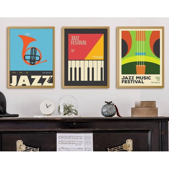 UNFFRAMED Vibrant Jazz Festival Posters - Set Of 3 Colorful Music Room Prints - Perfect Jazz Enthusiasts And Music Lovers, Modern Wall Decor Set 3 Prints 8x12