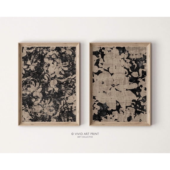 Luvia Vintage Abstract Floral Textile Pattern Art Set Of 2, Modern Rustic Ink Splatter, Modern Wall Decor Set 2 Prints 16x24 UNFRAMED