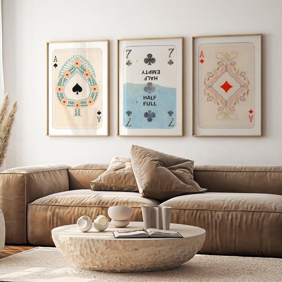 UNFFRAMED Vintage Ace And Club Playing Card Art Posters, Retro Casino Decor Set Set 3 Prints 12x18