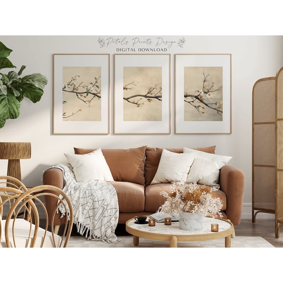 UNFFRAMED Vintage Apple Branch Poster Set, Neutral Botanical Wall Art Set 3 Prints 8x12