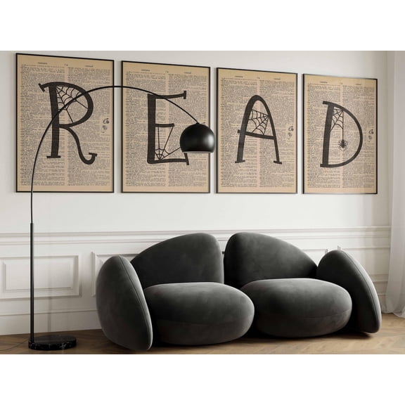 UNFFRAMED Vintage Book Page Art Prints, READ Sign, Set 4 Prints 8x12
