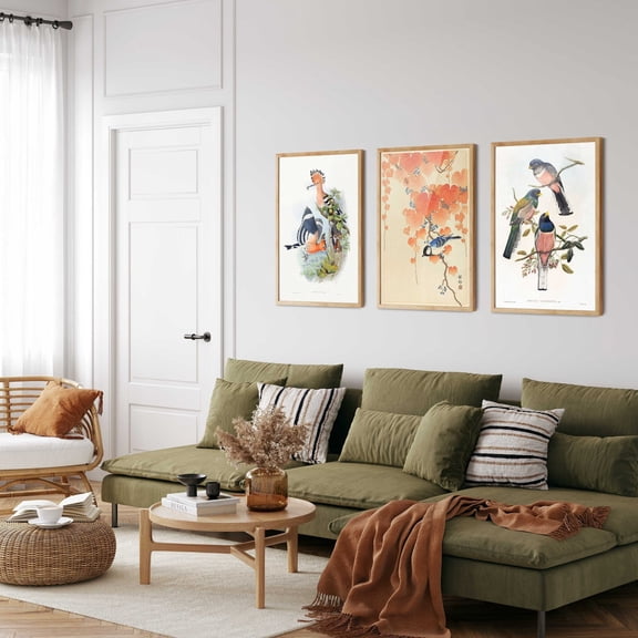 UNFFRAMED Vintage Botanical Bird Prints, Archival Quality Kitchen Gallery Wall Art Set 3 Prints 20x30