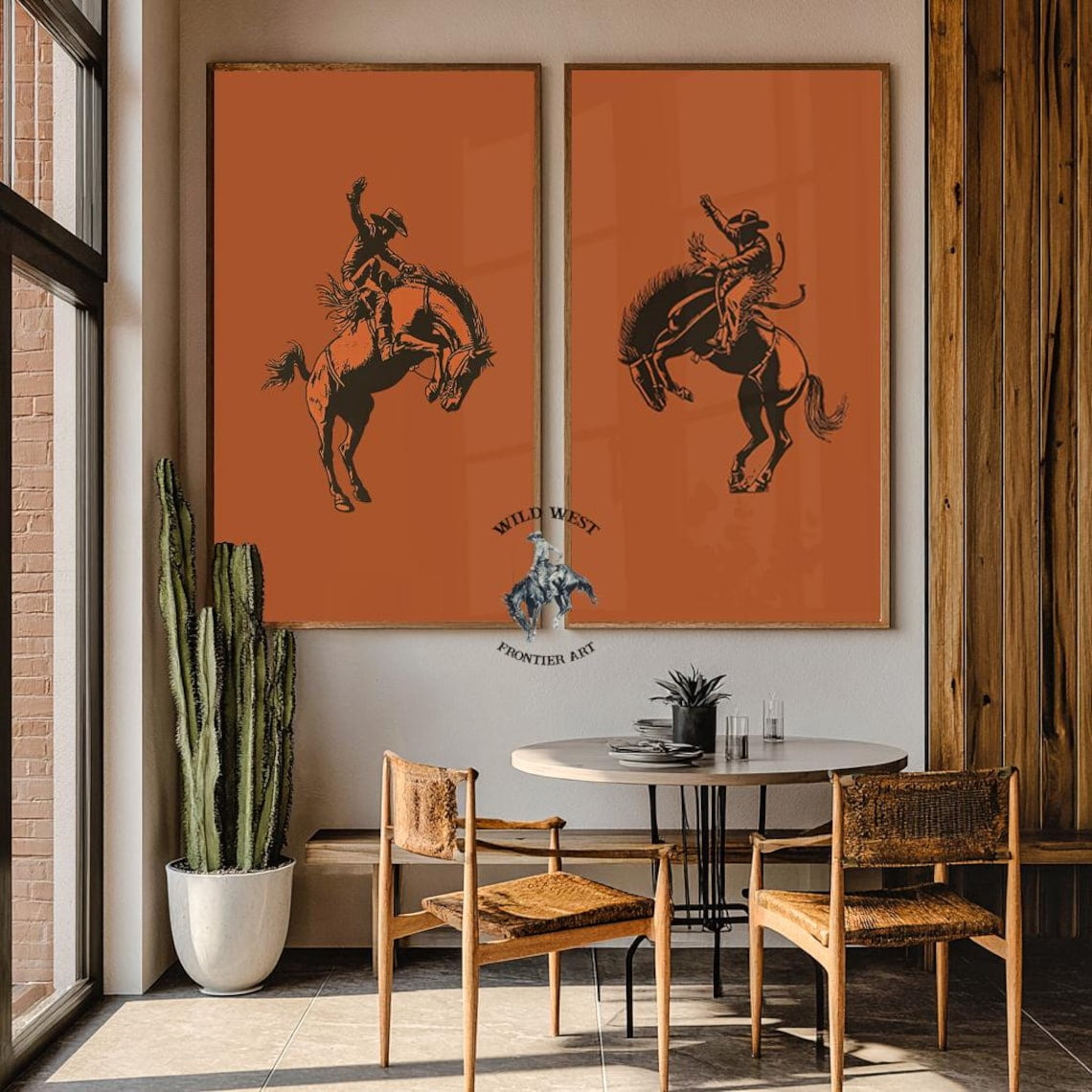 UNFFRAMED Vintage Bucking Bronco Poster Set, Rustic Western Cowboy Art ...