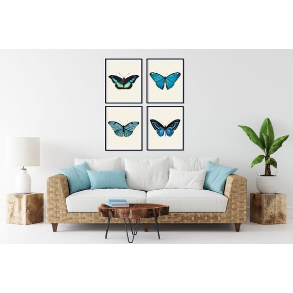 UNFFRAMED Vintage Butterfly Print, Natural History Gallery Wall Art Set 4 Prints 8x12