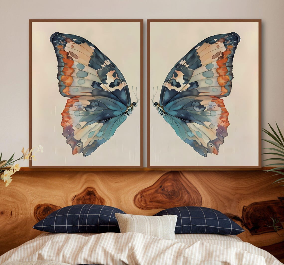 UNFFRAMED Vintage Butterfly Wing Wall Art Set, Boho Butterfly, Antique ...