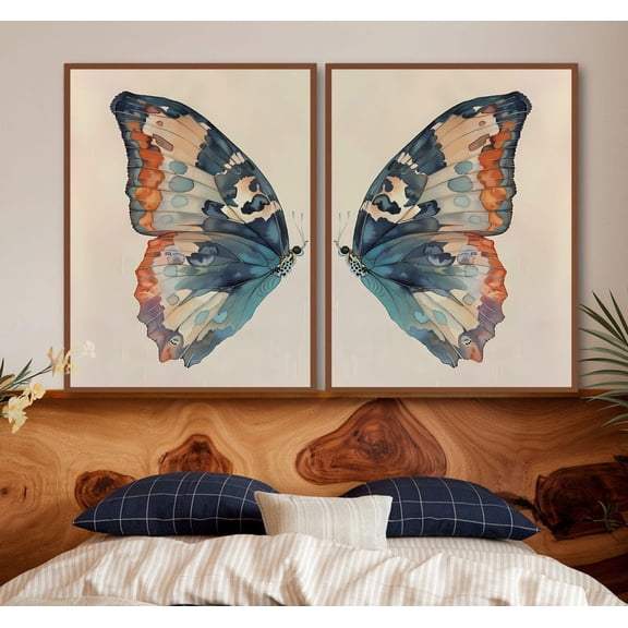 UNFFRAMED Vintage Butterfly Wing Wall Art Set, Boho Butterfly, Antique Butterfly Wall Decor, Butterfly, Boho Poster Set 2 Prints 12x18