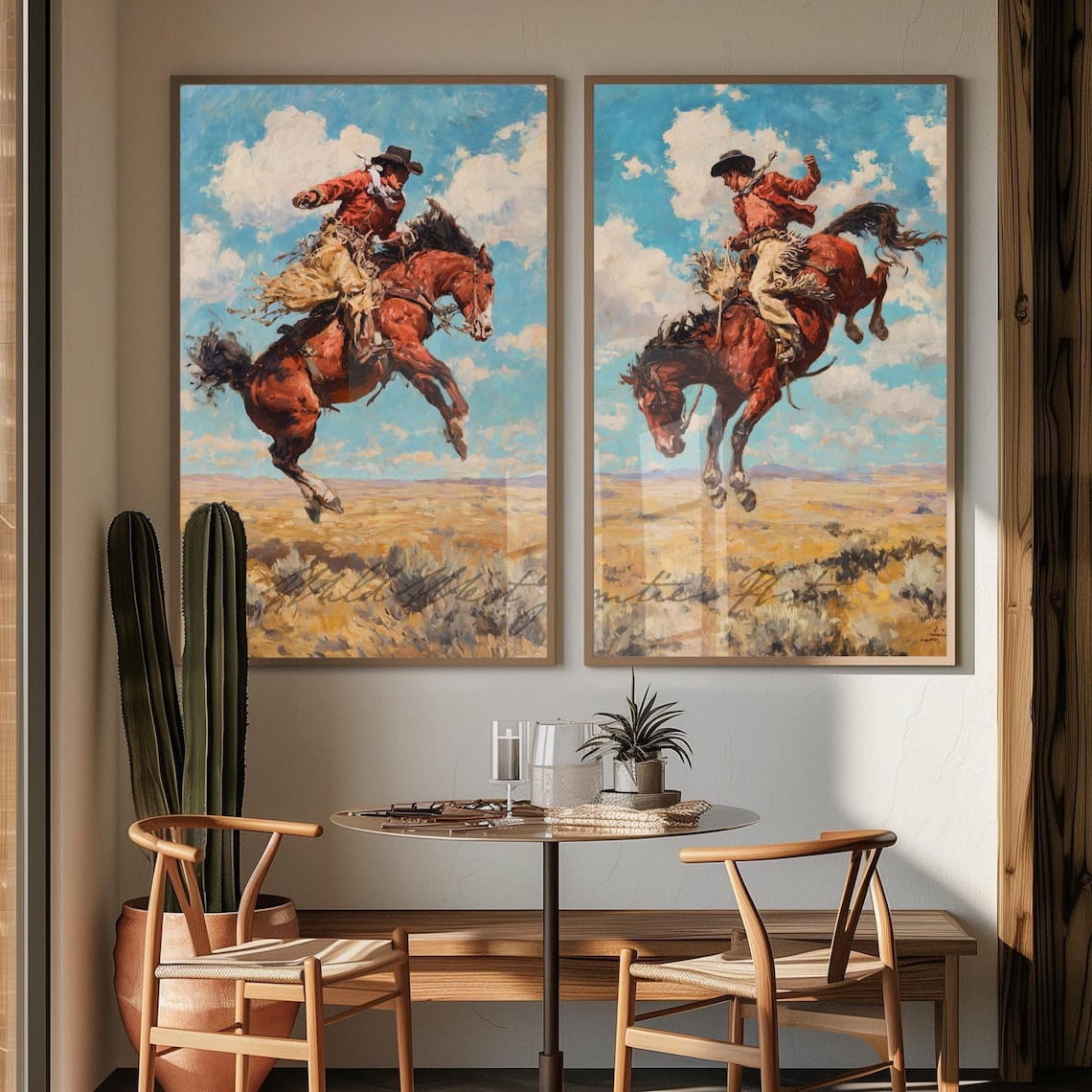 UNFFRAMED Vintage Cowboy Rodeo Poster Set, Rustic Western Decor Posters ...