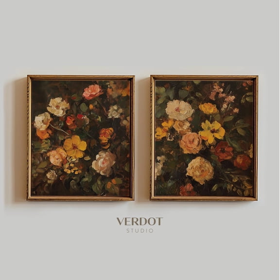 UNFFRAMED Vintage Fall Floral Poster Set Of Two, Dark Autumn Flower, Moody Botanical Fall Decor, Wall Art, 24176 Set 2 Prints 8x12