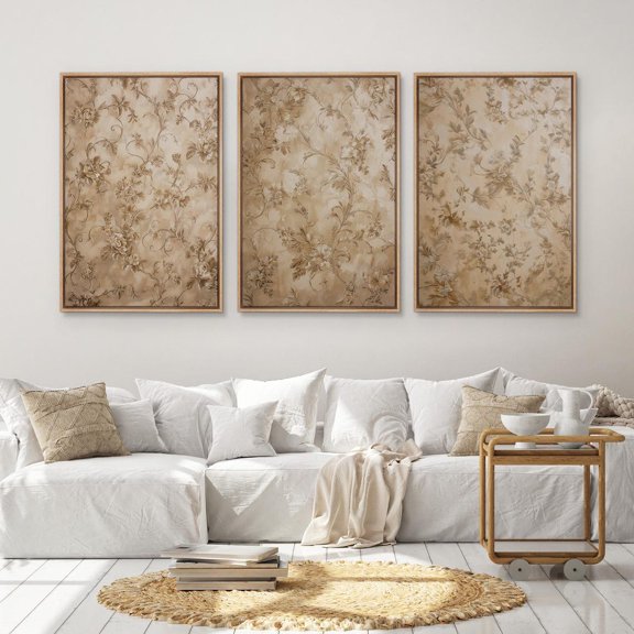UNFFRAMED Vintage Floral Wall Art Set Of 3, Beige Botanical Prints, Classic French Style Flower Pattern Artwork For Elegant Home Decor Set 3 Prints 8x12