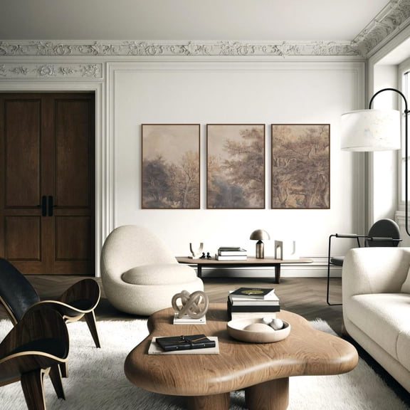 UNFFRAMED Vintage Forest Wall Art Set Of 3 Landscape Posters, Neutral Woodland Triptych, Rustic Nature Decor For Living Room Set 3 Prints 20x30