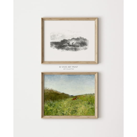 Luvia Vintage Gallery Set Landscape Poster & Classic Sketch Set Of Two, Modern Wall Decor Set 2 Prints 16x24 UNFRAMED