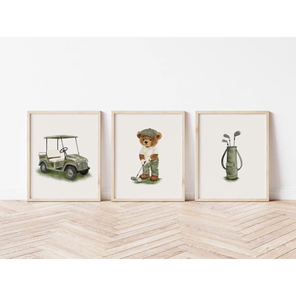 UNFFRAMED Vintage Golf Set Posters, Golf Wall Art, Boys Bedroom Posters, Green Golf Nursery Decor, Or Set 3 Prints 16x24