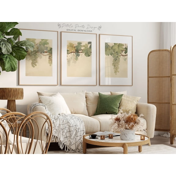 UNFFRAMED Vintage Grape Vine Poster Set, Botanical Panel Wall Art Set 3 Prints 12x18