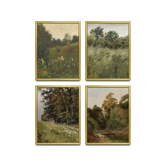 UNFFRAMED Vintage Landscape Set Farmhouse Gallery Wall Art Set 4 Prints 16x24
