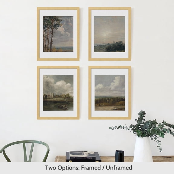 UNFFRAMED Vintage Posters, Gallery Wall Art Prints Set, Vintage Landscape Wall Art Print, Cloudy Sky Art Print, Rustic Framhouse Decor Set 4 Prints 8x12