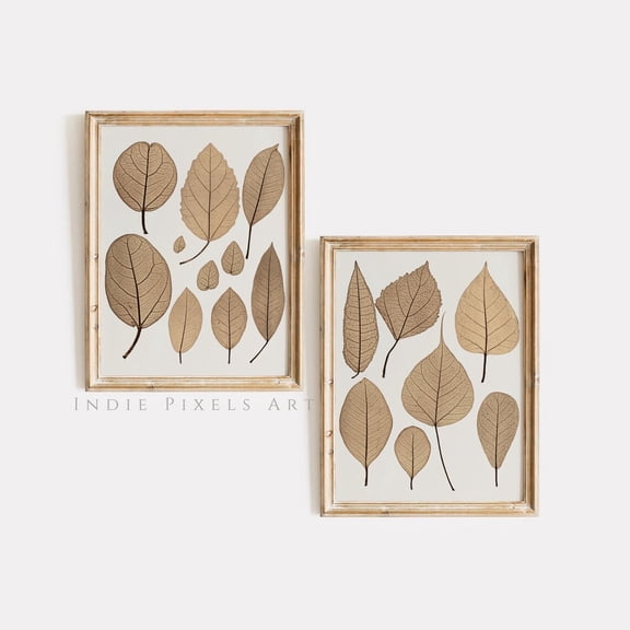 UNFFRAMED Vintage Pressed Leaves Poster Set, Neutral Fall Decor Set 2 Prints 20x30