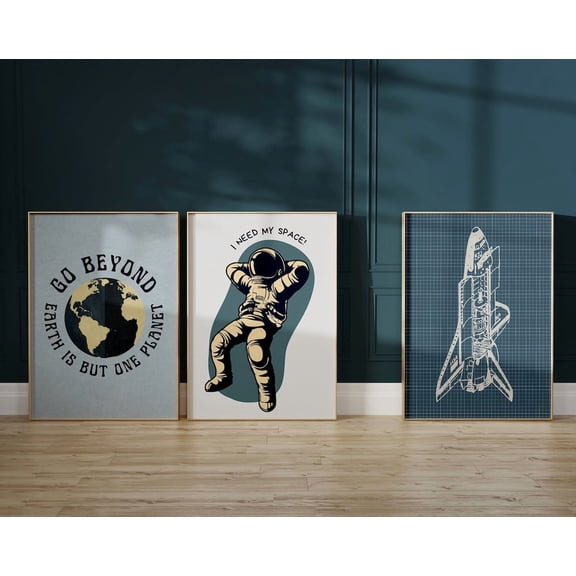 UNFFRAMED Vintagepace Art Rocketship Printpace Travel Posters Vintage Outerpace Decor Astronaut Printet Of 3 Wall Art, Modern Decor Set 3 Prints 8x12