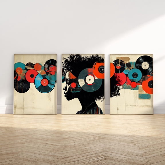 UNFFRAMED Vinyl Record Wall Art Set Of 3 Pieces Black Woman Vintage Retro Music Lover Wall Decor Dj Home Decor Set 3 Prints 12x18