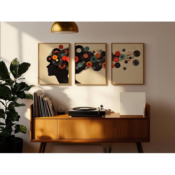 UNFFRAMED Vinyl Record Wall Art Set Of 3 Pieces Vintage Retro Abstract Music Lover Wall Decor Dj Home Decor Set 3 Prints 16x24