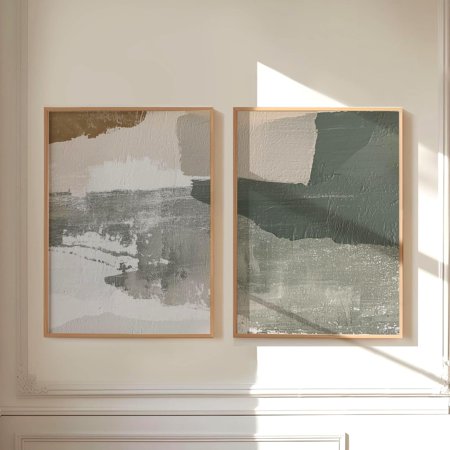 UNFFRAMED Wabi Sabi Abstract Art Set Of 2: Green Japandi Scandinavian Decor, 167 Set 2 Prints 8x12