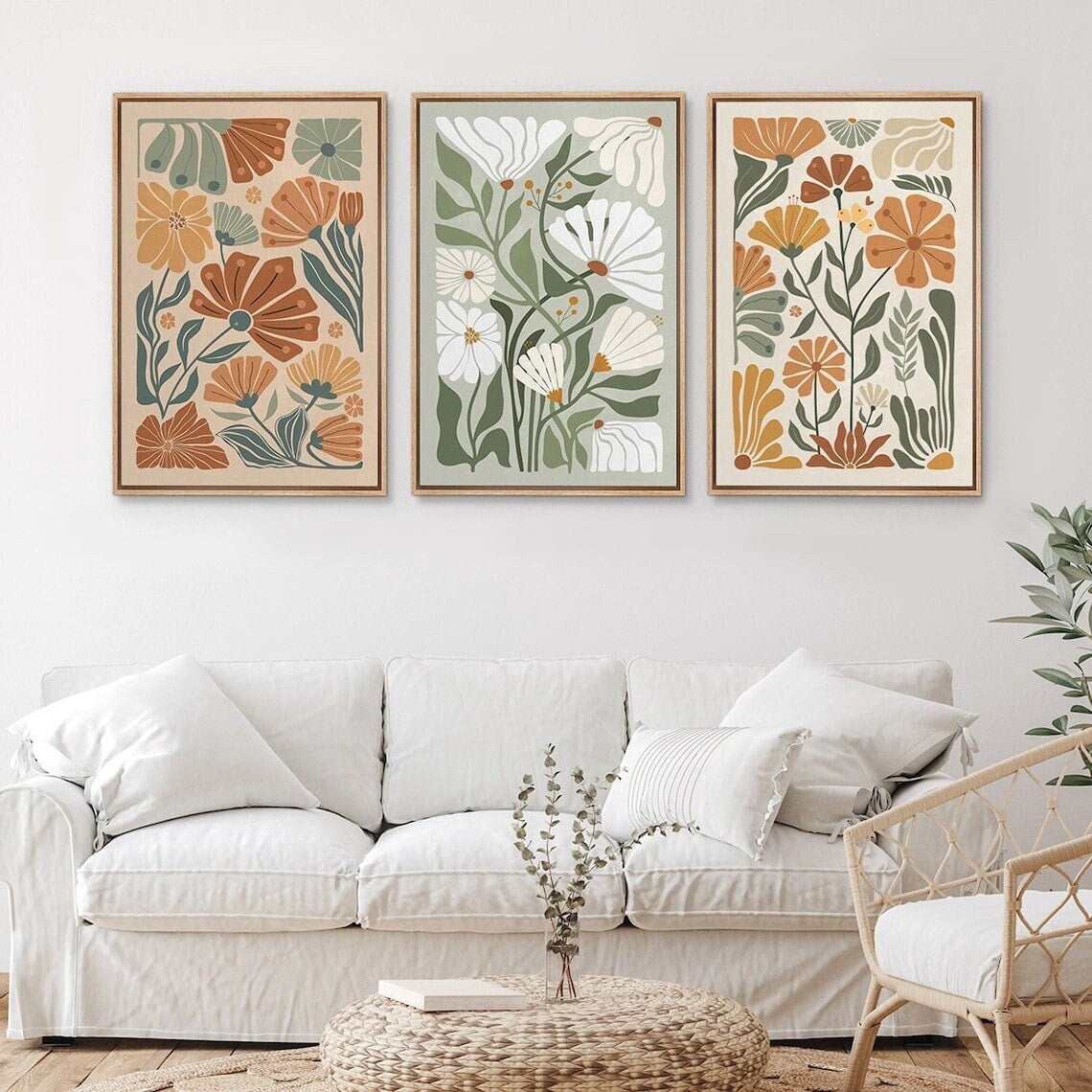 UNFFRAMED Wall Art Print Set Of 3 Wildflower Floral Green Botanical ...