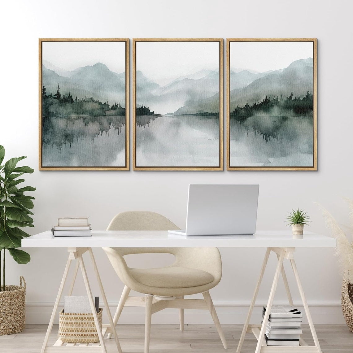 UNFFRAMED Wall Art Prints Set Of 3 Misty Forest Lake Mountain Landscape ...