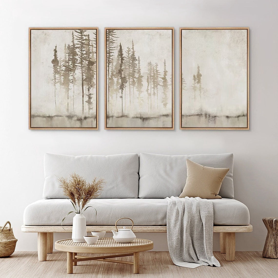 UNFFRAMED Wall Art Prints Set Of 3 Abstract Beige White Forest Tree Art ...