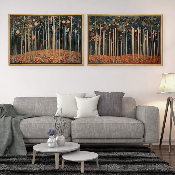 UNFFRAMED Wall Art Set Of 2 Abstract Forest Print Klimt Inspired Nature Art Geometric Tree Autumn Woodland Landscape Farmhouse Decor Set 2 Prints 8x12
