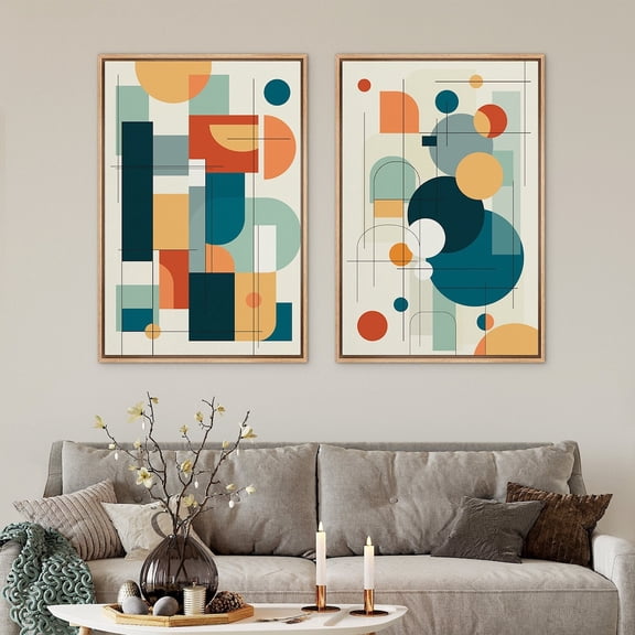 UNFFRAMED Wall Art Set Of 2 Colorful Polygon Abstract Shapes Geometric Prints Mid Century Modern Wall Art Minimalist Boho Wall Decor Set 2 Prints 8x12