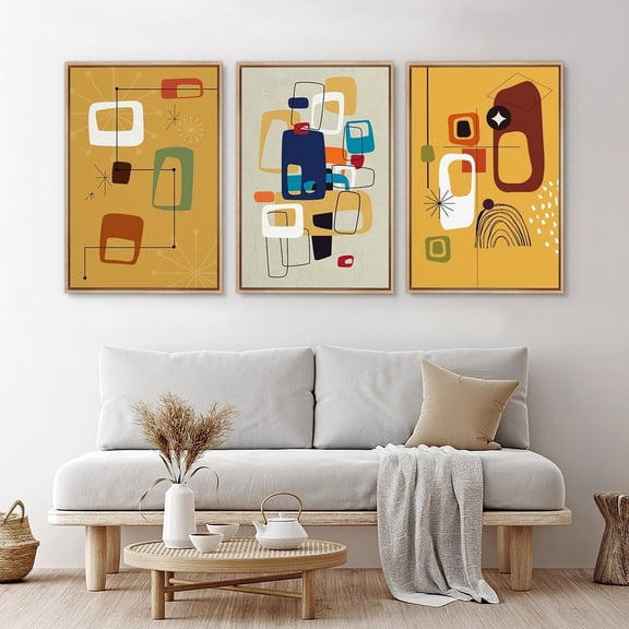 UNFFRAMED Wall Art Set Colorful Polygon Collage Abstract Shapes Prints Mid Century Modern Wall Art Minimalist Boho Decor Set 3 Prints 16x24
