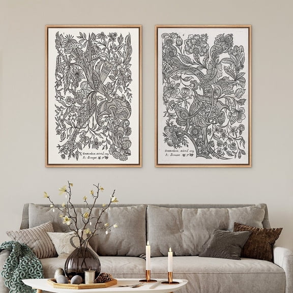 UNFFRAMED Wall Art Set Of 2 Antique Pattern Vintage Textile Print Rustic Art Modern Farmhouse Wall Decor Set 2 Prints 8x12