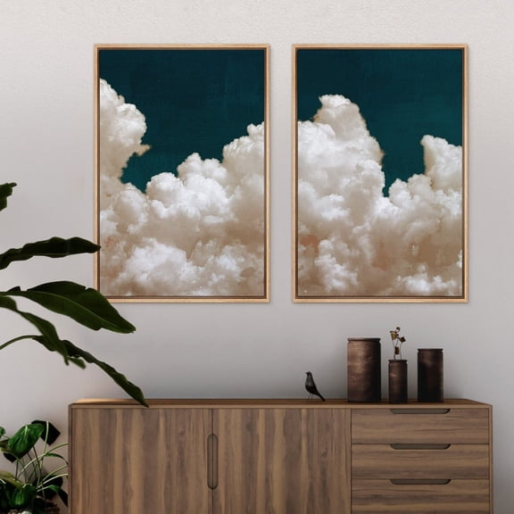UNFFRAMED Wall Art Set Of 2 Pastel Cloud Navy Blue Sky Nature Landscape Prints Minimalist Modern Wall Art Decor Set 2 Prints 16x24