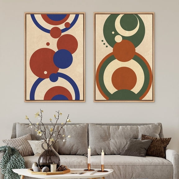 UNFFRAMED Wall Art Set Of 2 Retro Polygon Geometric Abstract Shapes Prints Minimalist Mid Century Modern Wall Art Boho Decor Set 2 Prints 20x30