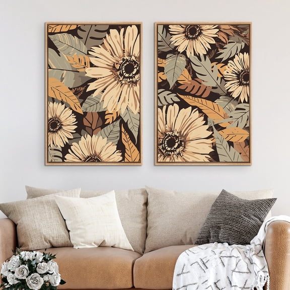 UNFFRAMED Wall Art Set Of 2 Tropical Leaf Wildflower Floral Botanical Illustrations Prints Modern Boho Art Eclectic Home Decor Set 2 Prints 16x24