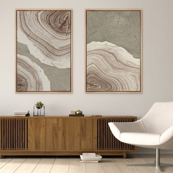 UNFFRAMED Wall Art Set Of 2 Wood Tree Rings Abstract Illustrations Prints Modern Art Minimalist Neutral Eclectic Home Decor Set 2 Prints 16x24