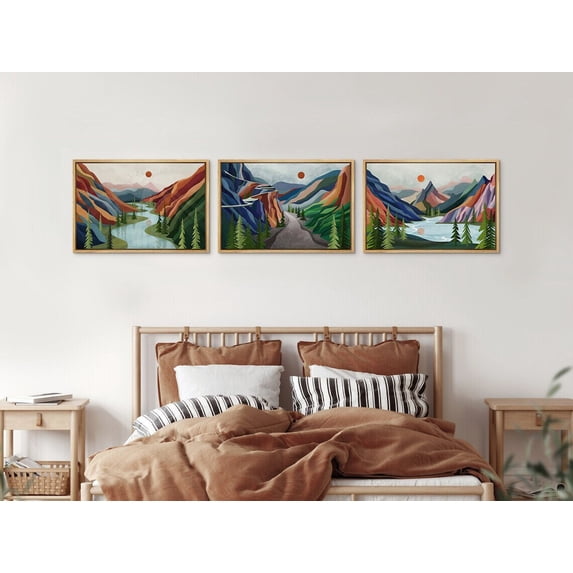 UNFFRAMED Wall Art Set Of 3 Abstract Mountain Nature Landscape Prints Mid Century Modern Wall Art Boho Wall Decor Set 3 Prints 12x18
