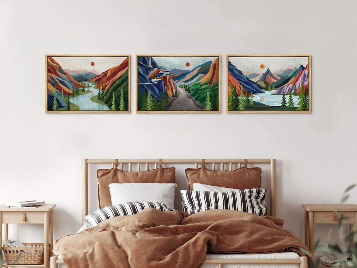 UNFFRAMED Wall Art Set Of 3 Abstract Mountain Nature Landscape Prints ...