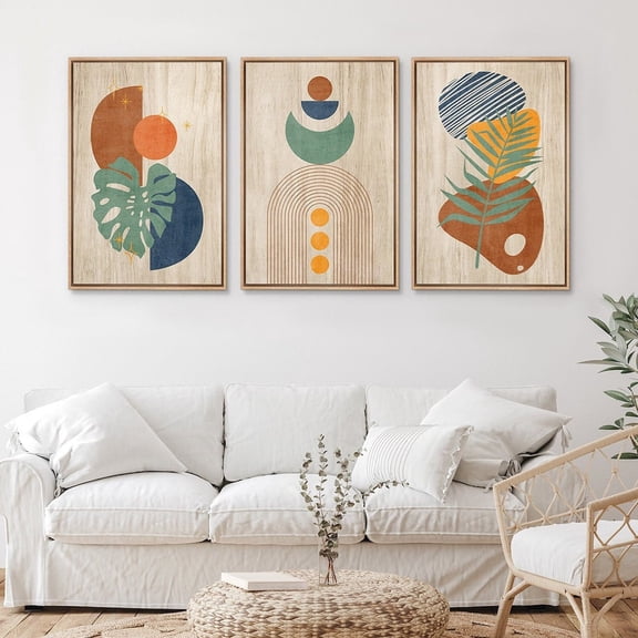 UNFFRAMED Wall Art Set Of 3 Abstract Polygon Tropical Leaves Illustrations Prints Mid Century Modern Wall Art Boho Wall Decor Set 3 Prints 20x30