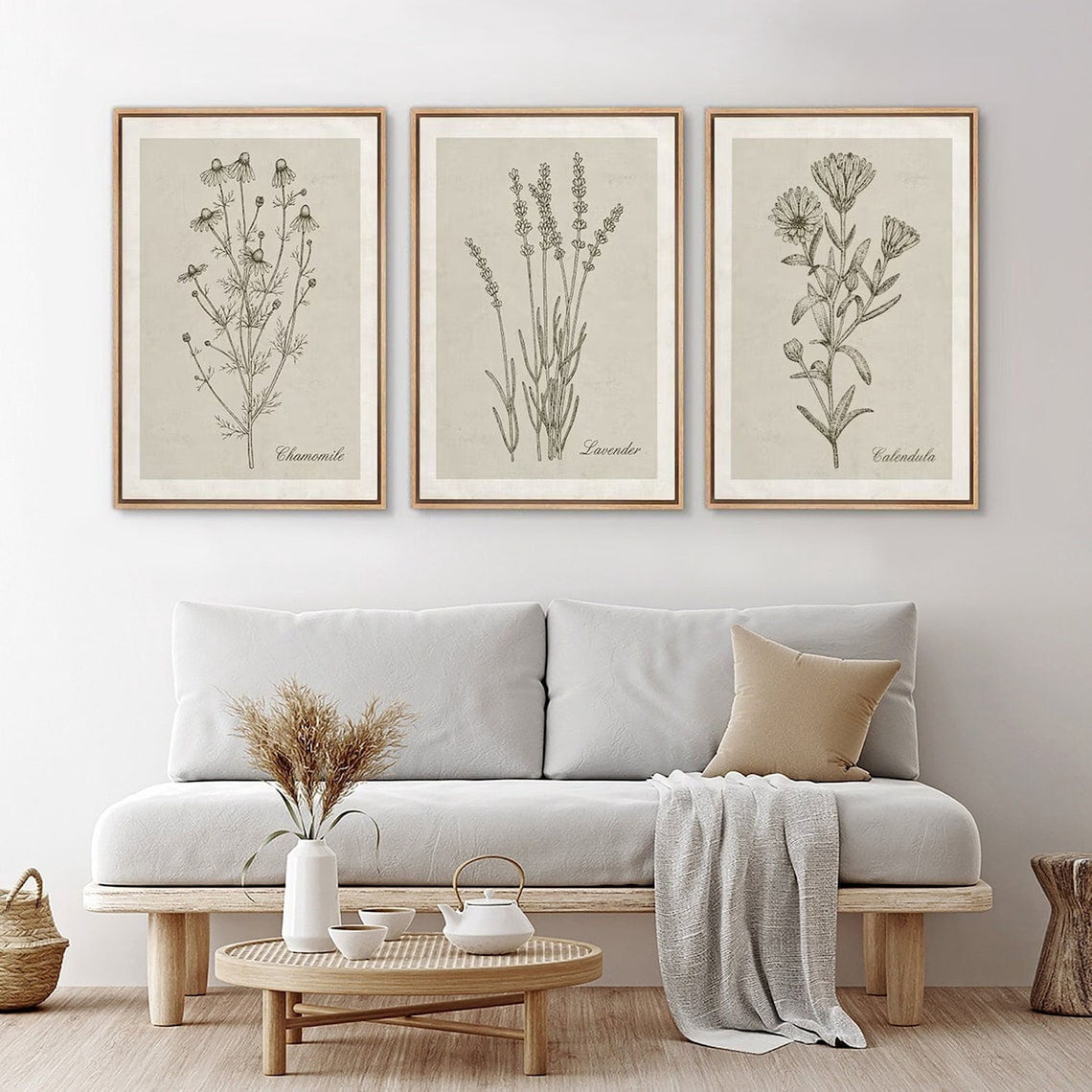 UNFFRAMED Wall Art Set Of 3 Abstract Wildflower Floral Botanical Art ...