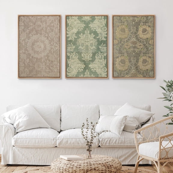 UNFFRAMED Wall Art Set Of 3 Neutral Vintage Textile Print Eclectic Wall Art Mid Century Modern Farmhouse Wall Decor For Living Room Set 3 Prints 8x12