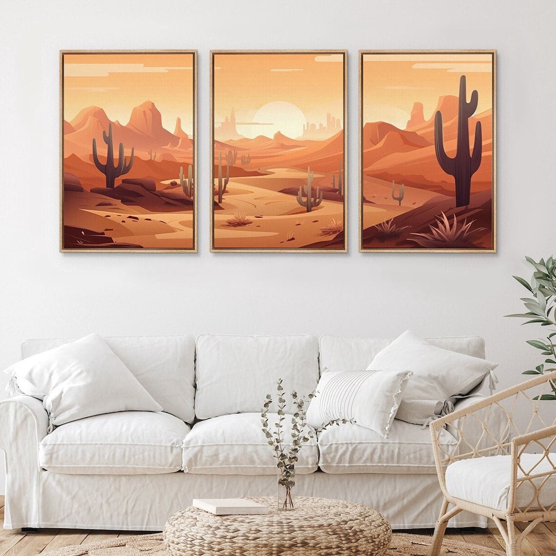 UNFFRAMED Wall Art Set Of 3 Southwest Sunset Cactus Desert Landscape ...