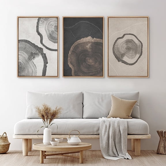 UNFFRAMED Wall Art Set Of 3 Wood Tree Rings Abstract Illustrations Prints Minimalist Modern Wall Art Neutral Boho Decor Set 3 Prints 20x30