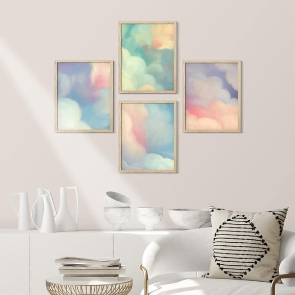 UNFFRAMED Wall Art Set Of 4 Multicolor Abstract Prints Minimalist Modern Art Rainbow Sky Clouds Wall Art For Living Room Set 4 Prints 12x18